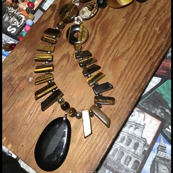 real tigers eye crystal agate onyx large necklace - Picture 2 of 8